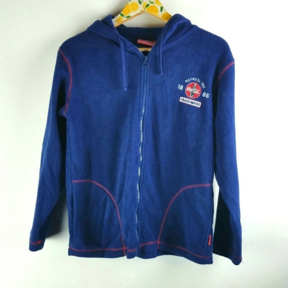 Coke Cola Fleece Hoodie Small Blue‎ Red Full Zip
